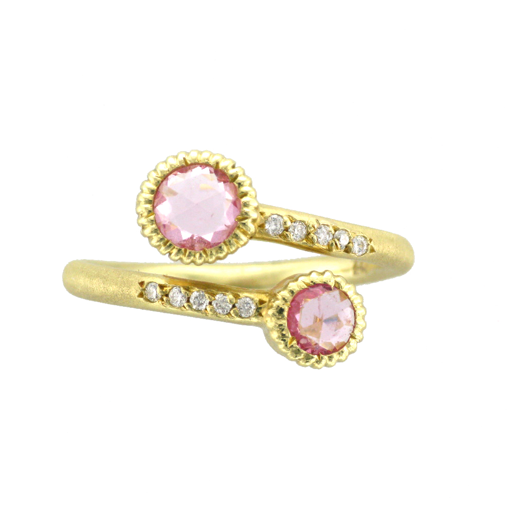 Pink Sapphire, Diamond and Yellow Gold Ring