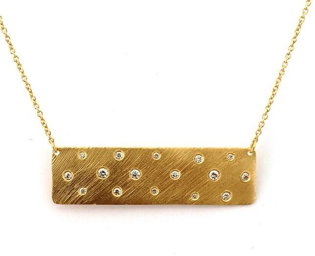 Diamond Dotted Gold Bar Necklace